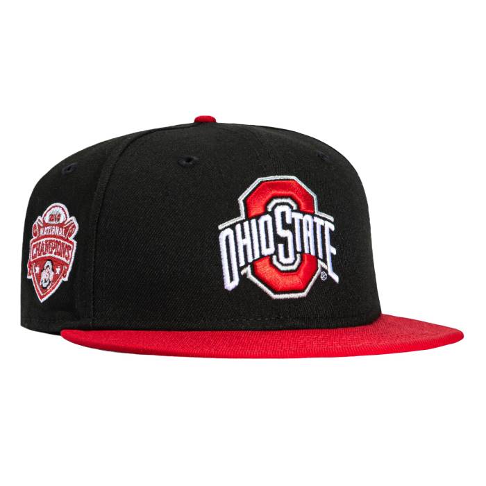 ニュー内鰓 New Era 【 59Fifty Ohio State Buckeyes 2014 National Champions Patch Hat Men Black / Red 】 トチノキの州 State 滑るゲーム盤 バックアイズ メンズ 黒いこと 黒いこと Red 赤・赤いこと