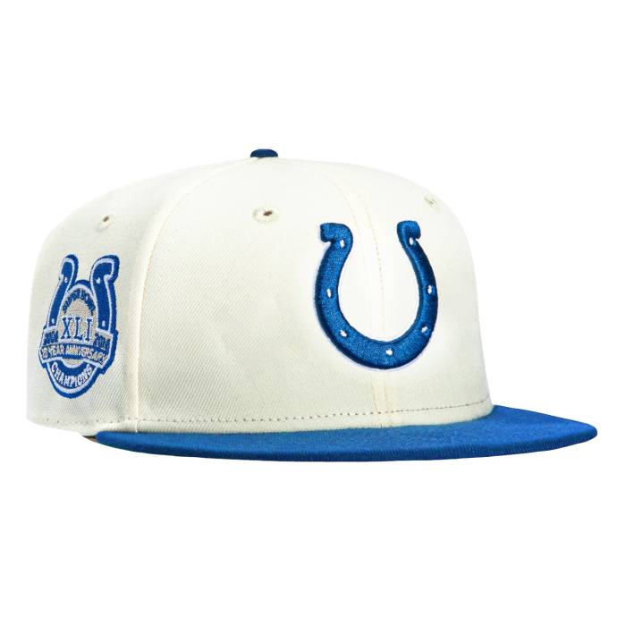 【★百貨店SALE★6/11真夜中2時迄】ニュー内鰓 New Era 【 59Fifty Indianapolis Colts 2007 Super Bowl 10Th Anniversary Patch Hat Men White / Royal 】 インディアナの州都 コルツ メンズ 白いこと 白いこと
