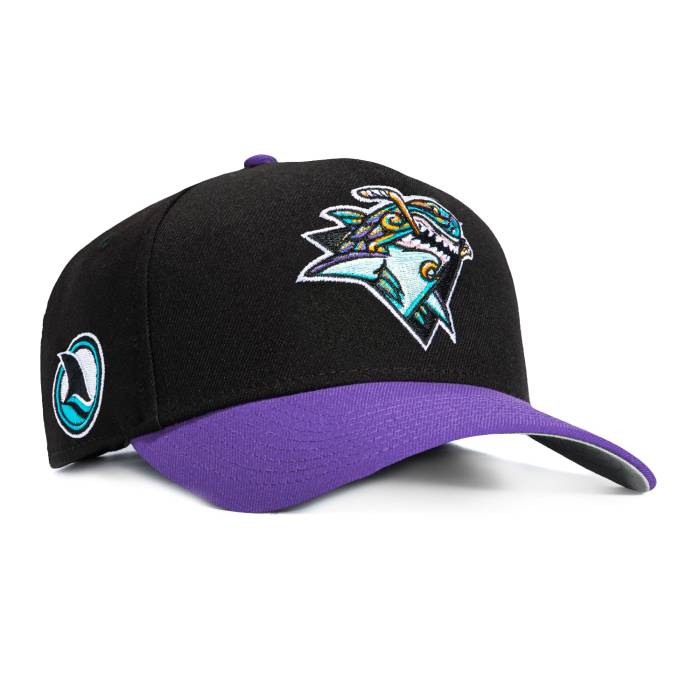 ニュー内鰓 New Era 【 9Forty A-Frame San Jose Sharks Tiburones Logo Patch Snapback Hat Men Black / Purple 】 シャークス ロゴタイプ Snapback スナップバック 御徒面子 メンズ 黒いこと 黒いこと Purple 紫・パープル