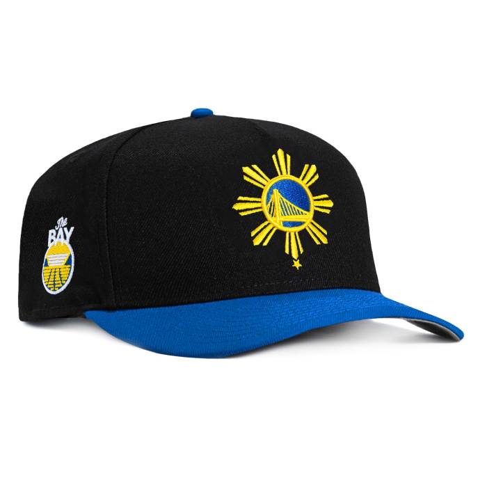 ニュー内鰓 New Era 【 9Fifty A-Frame Golden State Warriors The Bay Patch Filipino Sun Snapback Hat Men Black / Royal 】 State 滑るゲーム盤 ウォリアーズ Snapback スナップバック 御徒面子 メンズ 黒いこと 黒いこと