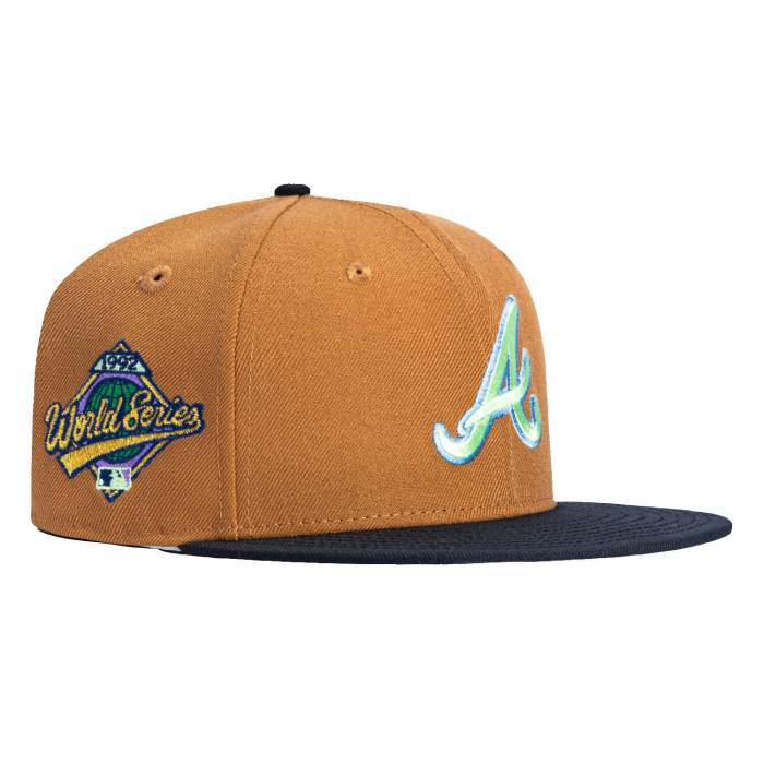 ニューエラ New Era 【 59Fifty Salt Water Taffy Atlanta Braves 1995 World Series Patch Hat Men Khaki / Navy 】 アトランタ ブレーブス シリーズ メンズ カーキ 紺色 ネイビー|スニケス