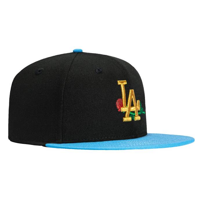 ニューエラ New Era 【 59Fifty Los Angeles Dodgers Rose Hat Men Black / Light Blue / Metallic Gold 】 ドジャース Rose ローズ メンズ 黒色 ブラック 青色 ブルー ゴールド