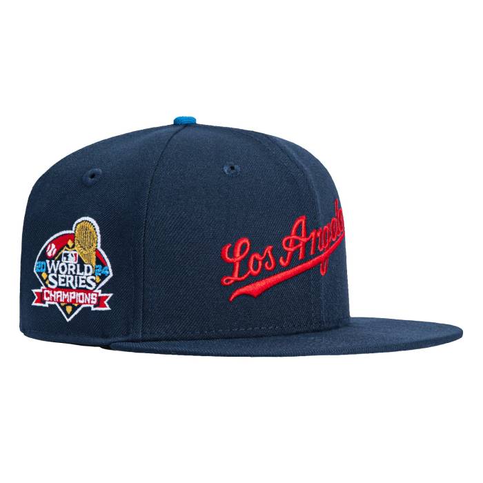 ニューエラ New Era 【 59Fifty Los Angeles Dodgers 2024 World Series Champions Patch Script Hat Men Navy / Red 】 ドジャース シリーズ スクリプト メンズ 紺色 ネイビー Red 赤・レッド｜スニケス