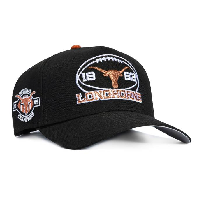 ニュー内鰓 New Era 【 9Seventy Texas Longhorns 2005 National Champions Patch 1883 Football Stretch-Snapback Hat Men Black 】 １つ星の州 ロングホーンズ 蹴球 メンズ 黒いこと 黒いこと
