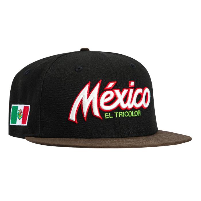 ニューエラ New Era 【 59Fifty Mexico El Tricolor Mexico Flag Patch Script Snapback Hat Men Black / Brown 】 メキシコ スクリプト Snapback スナップバック バッグ メンズ 黒色 ブラック 茶色 ブラウン｜スニケス