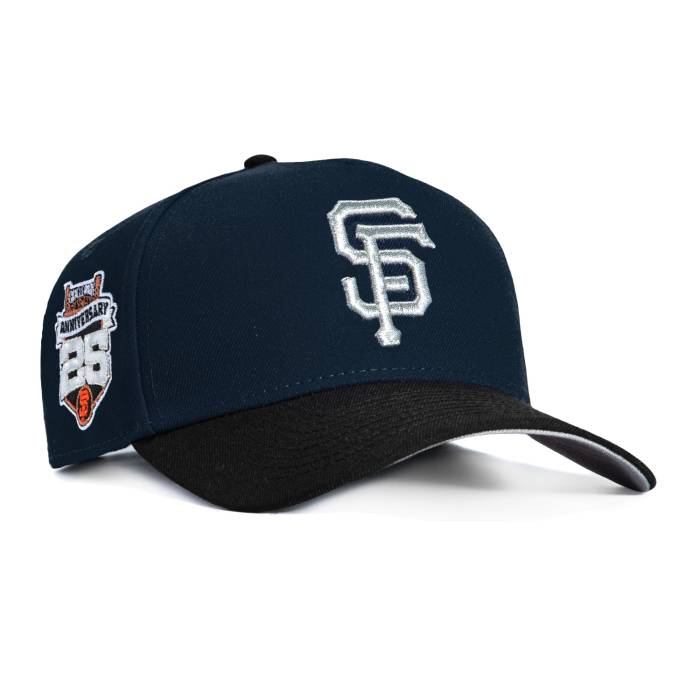 ニュー内鰓 New Era 【 9Forty A-Frame San Francisco Giants 25Th Anniversary Stadium Patch Snapback Hat Men Navy / Black / Metallic Silver 】 ジャイアンツ 闘技場 Snapback スナップバック 御徒面子 メンズ 紺色 米国海軍