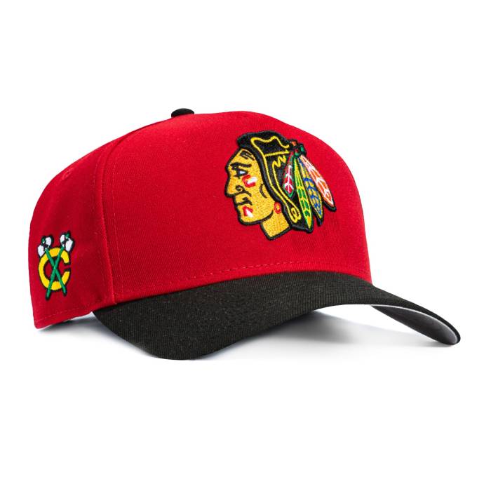 ニュー内鰓 New Era 【 9Forty A-Frame Chicago Blackhawks Logo Patch Snapback Hat Men Red / Black 】 風の強い町 黒いことホークス ロゴタイプ Snapback スナップバック 御徒面子 メンズ Red 赤・赤いこと 黒いこと 黒いこと