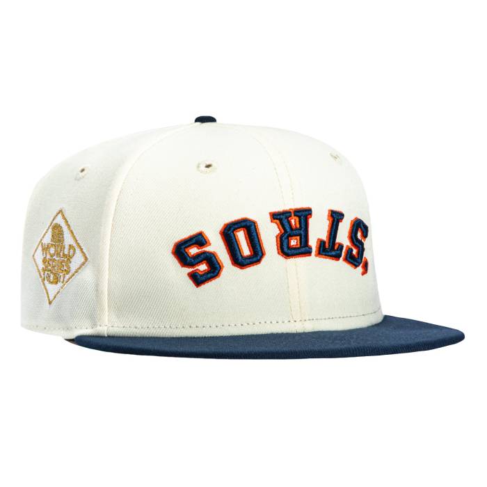 ニューエラ New Era 【 59Fifty Houston Astros 2017 World Series Patch Upside Down Word Hat Men White / Navy 】 ヒューストン アストロズ シリーズ ダウン メンズ 白色 ホワイト 紺色 ネイビー｜スニケス