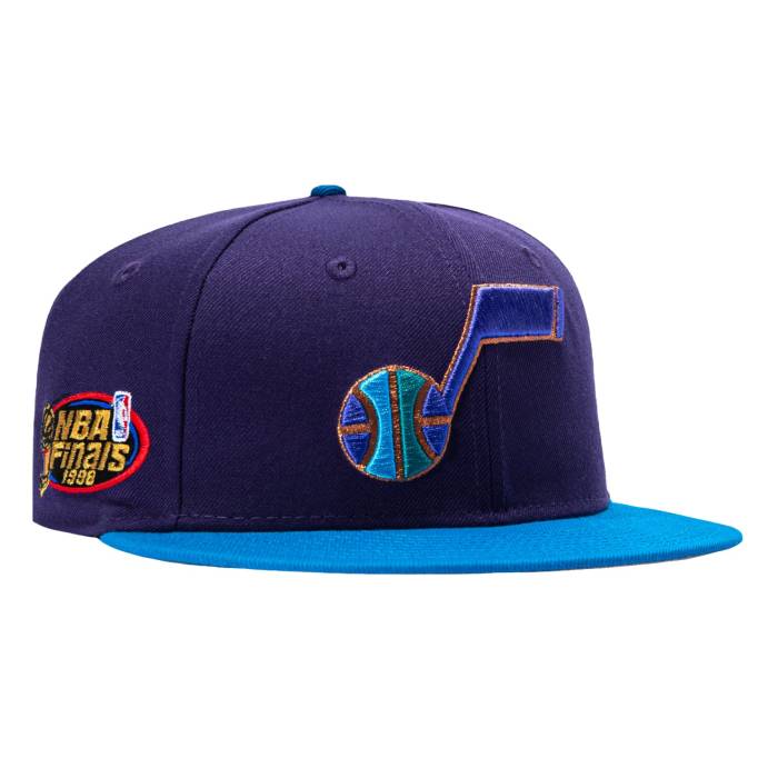 【★百貨店SALE★6/11真夜中2時迄】ニュー内鰓 New Era 【 59Fifty Utah Jazz 1998 Nba Finals Patch Alternate Hat Men Purple / Neon Blue 】 モルモンの州 ズージャー メンズ Purple 紫・パープル 青碧 青碧