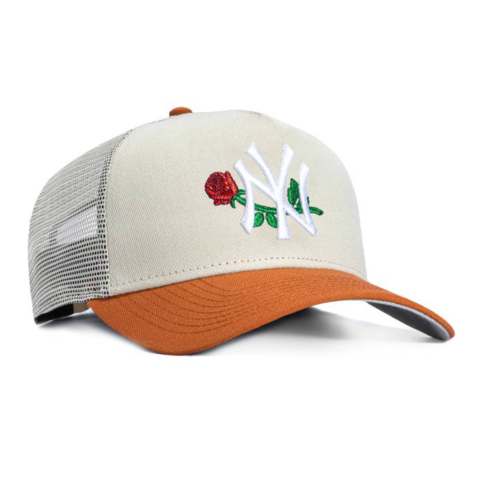ニュー内鰓 New Era 【 9Forty A-Frame New York Yankees Snapback Trucker Rose Hat Men Stone / Brown 】 ヤンキース Snapback スナップバック 御徒面子 トラッカー Rose サクラ色 メンズ 赤銅色 赤銅色