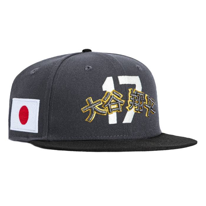 ニュー内鰓 New Era 【 59Fifty Los Angeles Dodgers Japan Flag Patch Shohei Ohtani Kanji Script Hat Men Graphite / Black / Metallic Gold 】 ドジャース 原作 メンズ 黒いこと 黒いこと ゴールド