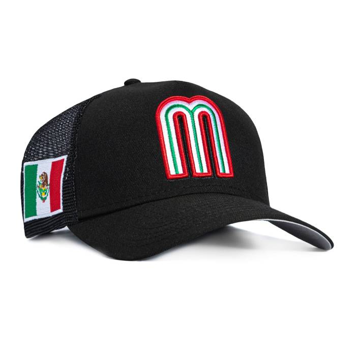 ニュー内鰓 New Era 【 9Forty A-Frame Mexico World Baseball Classic Mexico Flag Patch Trucker Snapback Hat Men Black 】 メキシコ合衆国 野球 古典派音楽 トラッカー Snapback スナップバック 御徒面子 メンズ 黒いこと ブラジャー