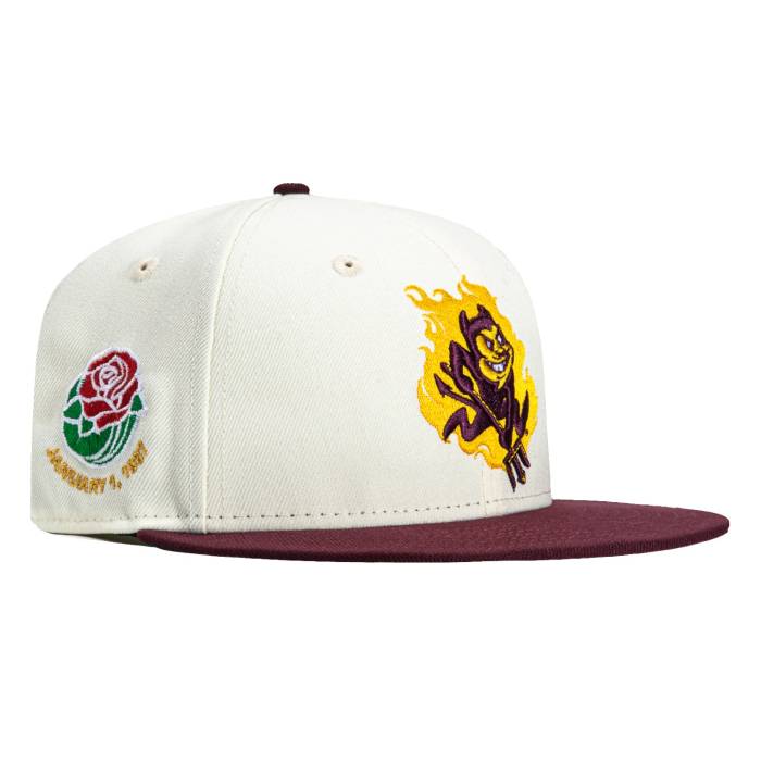 ニューエラ New Era 【 59Fifty Arizona State Sun Devils 1987 Rose Bowl Patch Sparky Hat Men White / Maroon 】 アリゾナ State スケートボード デビルス Rose ローズ メンズ 白色 ホワイト マルーン｜スニケス