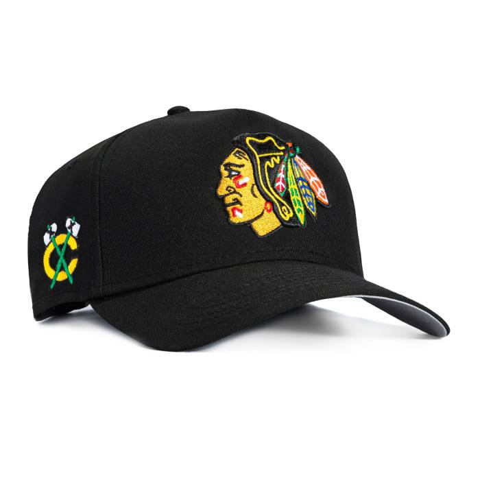 ニュー内鰓 New Era 【 9Forty A-Frame Chicago Blackhawks Logo Patch Snapback Hat Men Black 】 風の強い町 黒いことホークス ロゴタイプ Snapback スナップバック 御徒面子 メンズ 黒いこと 黒いこと