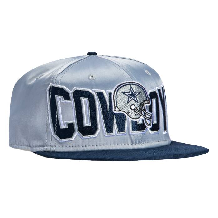 Dallas Cowboys 【 New Era 59Fifty Satin Helmet Logo Patch Hat Men Grey / Navy 】 サテン Helmet ヘルメット ロゴ メンズ 灰色 グレー 紺色 ネイビー｜スニケス