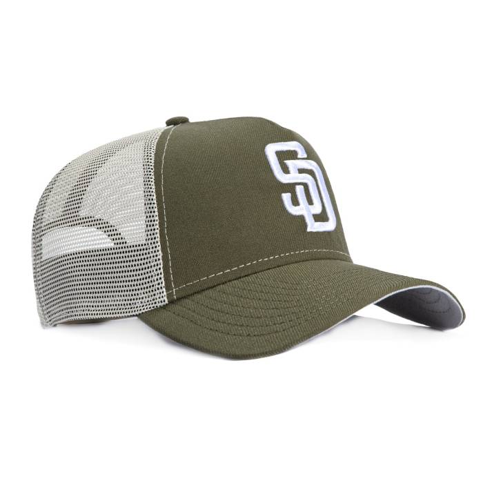 ニューエラ New Era 【 9Forty A-Frame San Diego Padres Snapback Trucker Hat Men Olive / Stone 】 パドレス Snapback スナップバック バッグ トラッカー メンズ olive オリーブ