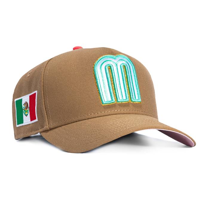 ニュー内鰓 New Era 【 9Forty A-Frame Mexico World Baseball Classic Mexico Flag Patch Snapback Hat Men Khaki / Mint / Metallic Gold 】 メキシコ合衆国 野球 古典派音楽 Snapback スナップバック 御徒面子 メンズ カーキ ゴ