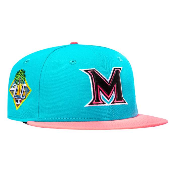 【★百貨店SALE★6/11真夜中2時迄】ニュー内鰓 New Era 【 59Fifty Miami Marlins 2026 Florida Spring Training Patch City M Hat Men Teal / Magenta 】 マイアミ マーリンズ フロリダ州 Spring 春月 形づくる シティ メンズ マジェンタ