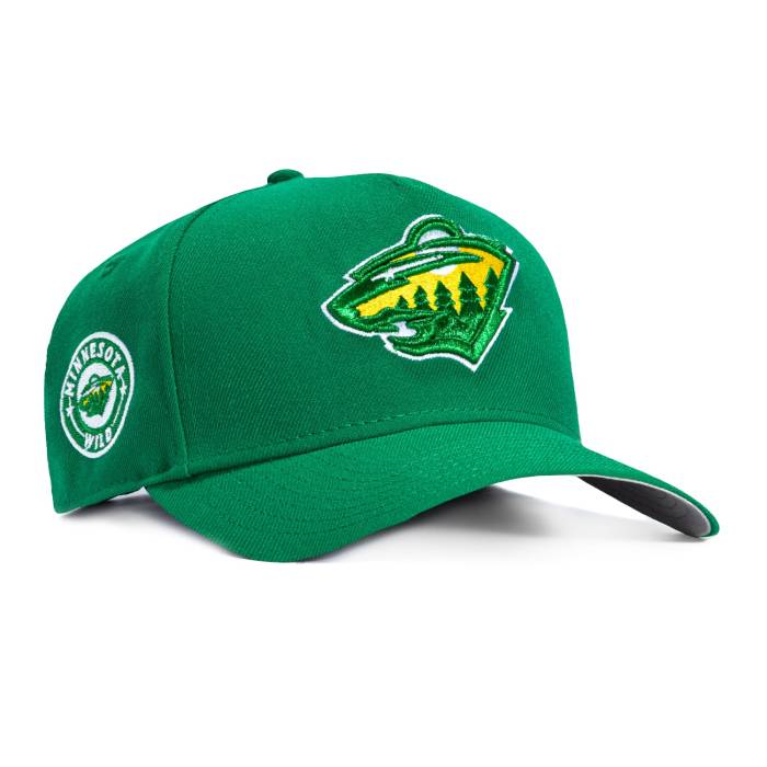 ニュー内鰓 New Era 【 9Forty A-Frame Minnesota Wild Logo Patch Snapback Hat Men Kelly Green / Gold 】 北極星の州 wild ワイルド ロゴタイプ Snapback スナップバック 御徒面子 メンズ green 緑・緑であること ゴールド