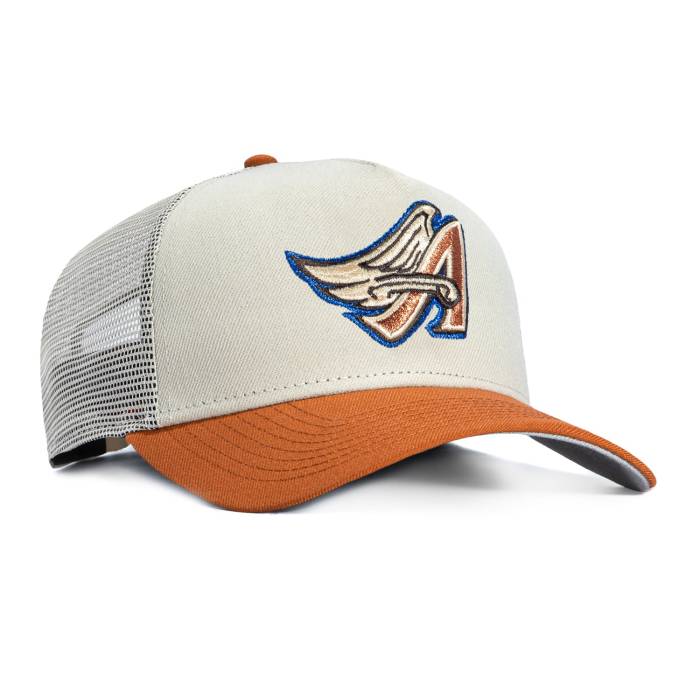 ニューエラ New Era 【 9Forty A-Frame Los Angeles Angels Snapback Trucker Hat Men Stone / Brown 】 angels エンジェルス Snapback スナップバック バッグ トラッカー メンズ 茶色 ブラウン|スニケス