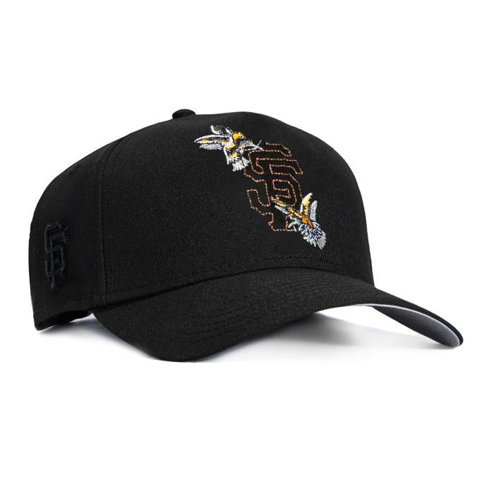 ニュー内鰓 New Era 【 9Forty A-Frame San Francisco Giants Logo Patch Bird Stitch Snapback Hat Men Black 】 ジャイアンツ ロゴタイプ Snapback スナップバック 御徒面子 メンズ 黒いこと 黒いこと
