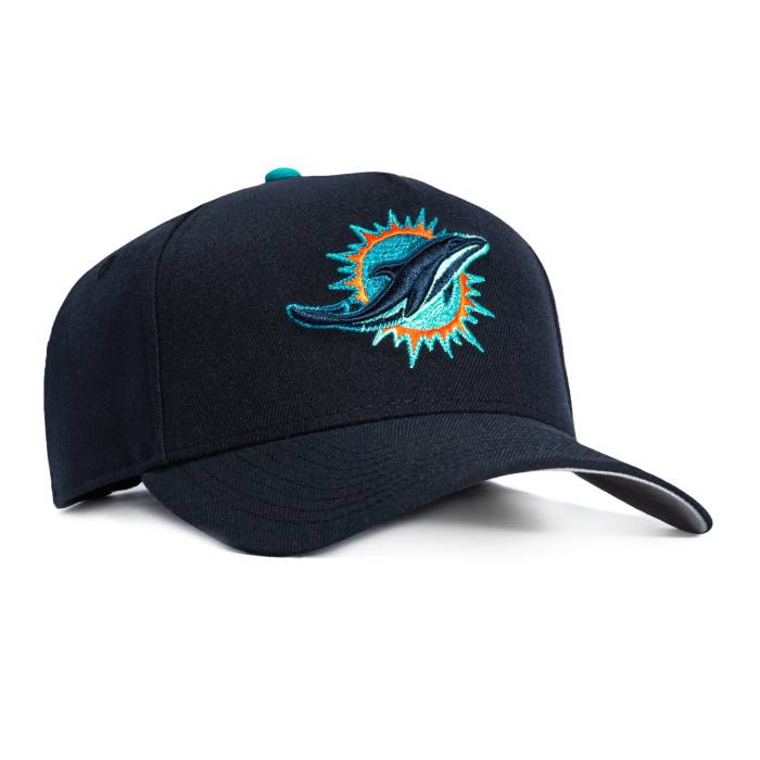 ニュー内鰓 New Era 【 9Forty A-Frame Miami Dolphins Snapback Hat Men Navy / Teal / Black 】 マイアミ ドルフィンズ Snapback スナップバック 御徒面子 メンズ 紺色 米国海軍 黒いこと 黒いこと