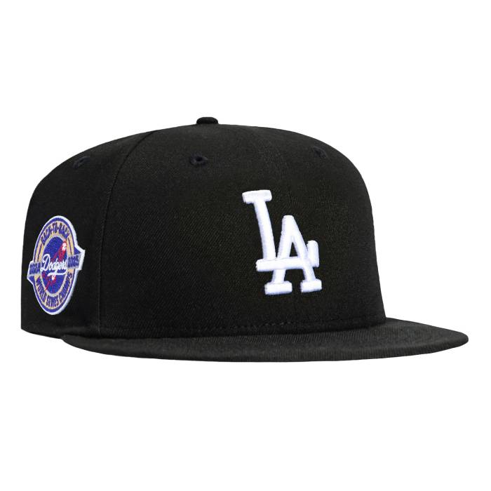 【★百貨店SALE★6/11真夜中2時迄】ニュー内鰓 New Era 【 59Fifty Los Angeles Dodgers Back-To-Back World Series Champions Circle Patch Hat Men Black / White 】 ドジャース 続きもの メンズ 黒いこと 黒いこと 白いこと 白いこと