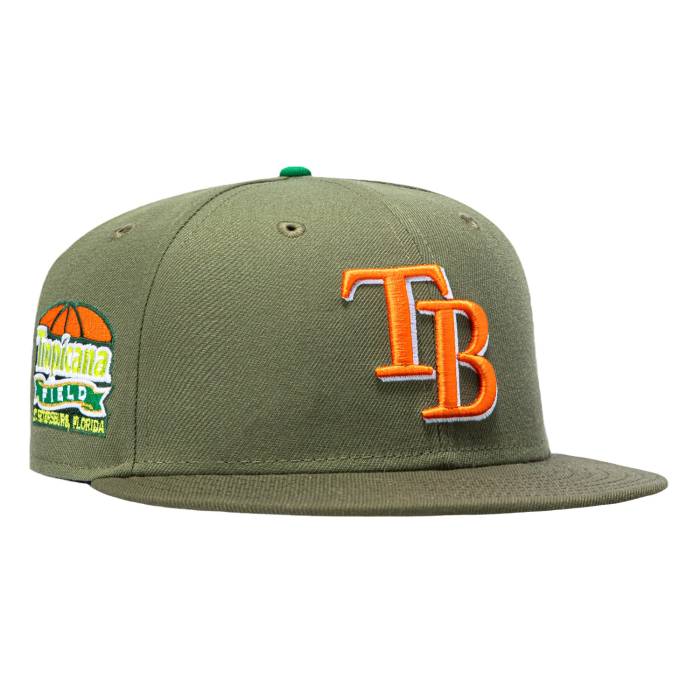 【★百貨店SALE★6/11真夜中2時迄】ニュー内鰓 New Era 【 59Fifty Citrus Tampa Bay Rays Tropicana Field Patch Hat Men Olive / Olive 】 レイズ Field 活動の領域 メンズ olive オリーブ