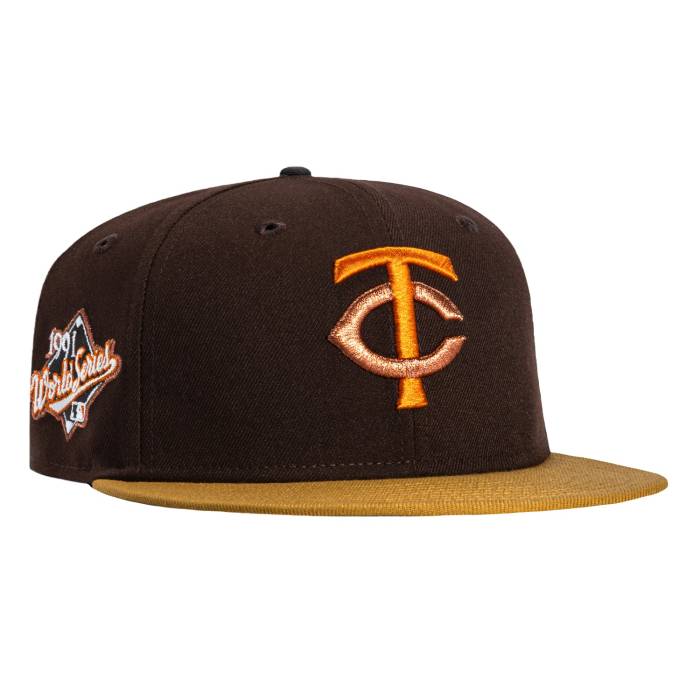 ニュー内鰓 New Era 【 59Fifty Sepia Minnesota Twins 1991 World Series Patch Hat Men Brown / Khaki 】 北極星の州 ツインズ つづき物 メンズ 赤銅色 赤銅色 カーキ