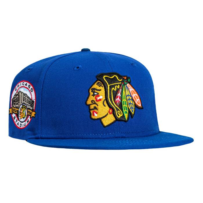 【★百貨店SALE★6/11十二時2時迄】ニュー内鰓 New Era 【 59Fifty Blue Ice Chicago Blackhawks Chicago Stadium Patch Hat Men Royal / Royal 】 青み 青色 風の強い町 黒いことホークス 競技場 メンズ