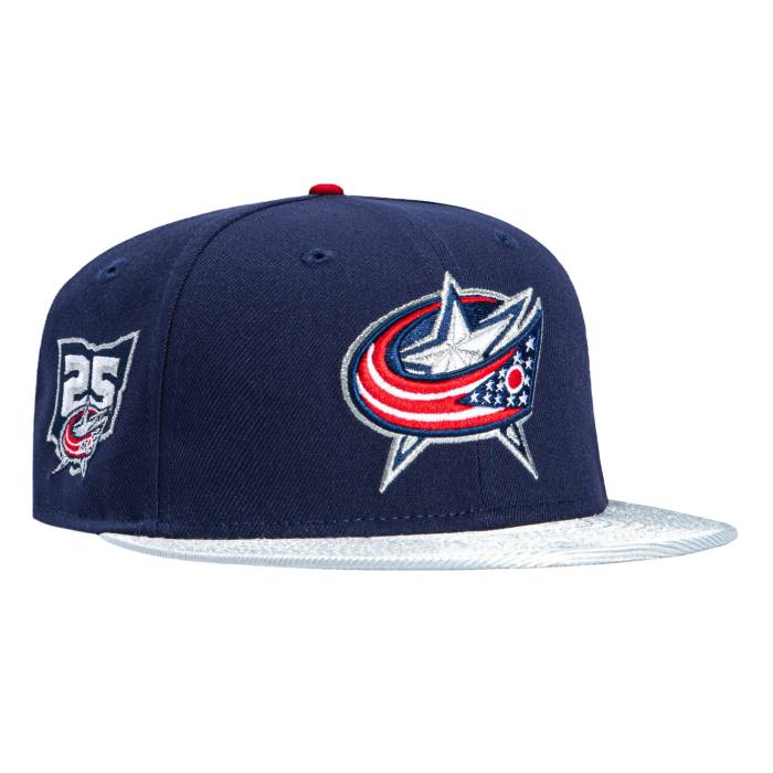 【★百貨店SALE★6/11真夜中2時迄】ニュー内鰓 New Era 【 59Fifty Columbus Blue Jackets 25Th Anniversary Patch Hat Men Light Navy / Metallic Silver 】 コロン二階建てバス 青碧 青碧 メンズ 紺色 米国海軍 Silver しろがね色・しろがね色