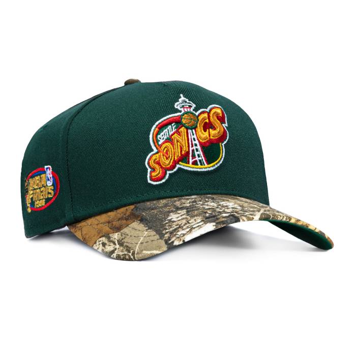 ニューエラ New Era 【 9Forty A-Frame Seattle Sonics 1996 Nba Finals Patch 1995 Snapback Hat Men Green / Real Tree 】 シアトル Snapback スナップバック バッグ メンズ green 緑・グリーン レアル｜スニケス