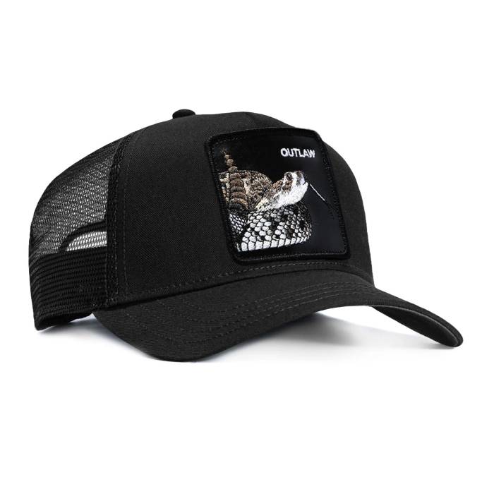 Goorin Bros 【 Outlaw Rattle Snake Adjustable Snapback Trucker Hat Men Black 】 Snapback スナップバック 御徒面子 トラッカー メンズ 黒いこと 黒いこと
