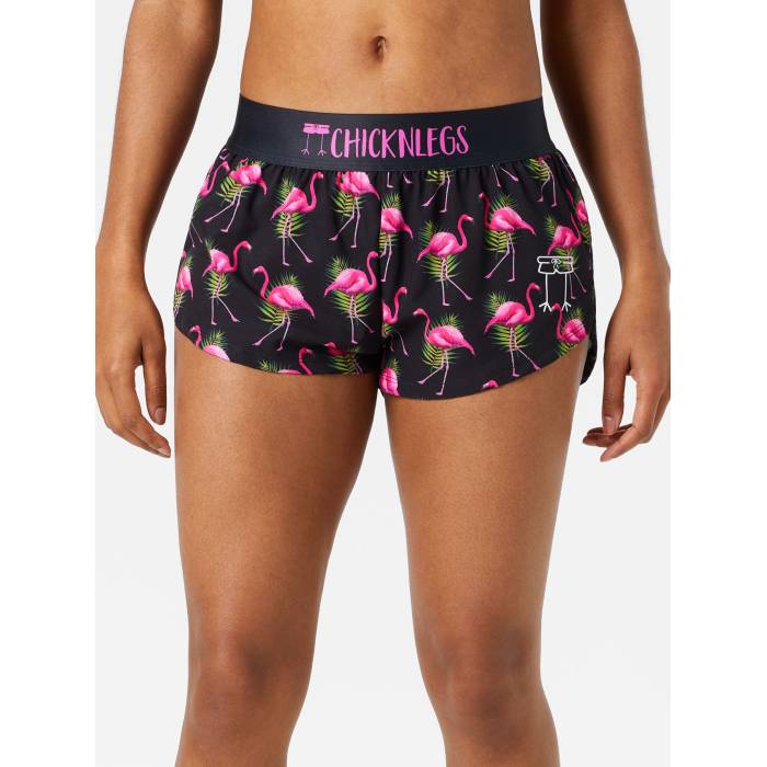 Chicknlegs 【 Women's Black Flamingo 1.5" Split Shorts Women Black Flamingo 】 レディース 黒色 ブラック ショーツ レディース 黒色 ブラック|スニケス