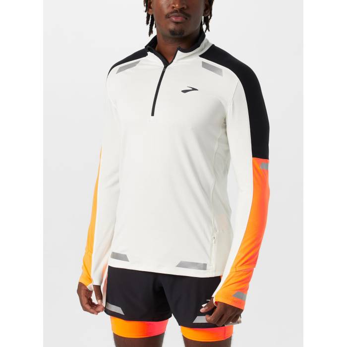 ブルックス Brooks 【 Men's Run Visible 1/2 Zip 2.0 Men Ecru/Fluoro Flash 】 メンズ ラン メンズ