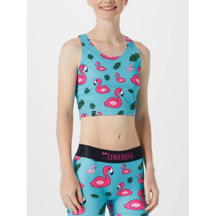 ブルックス Brooks 【 Chicknlegs Women's Blue Flamingos Crop Top Women Blue Flamingos 】 レディース 青色 ブルー Crop クロップ レディース 青色 ブルー