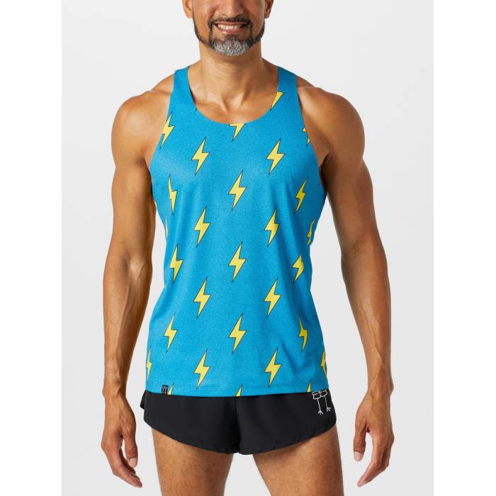 Chicknlegs 【 Men\u0027s Blue Bolts Performance Singlet Men Blue Bolts 】 メンズ 青み 青色 演奏 Singlet シングレット メンズ 青み 青色