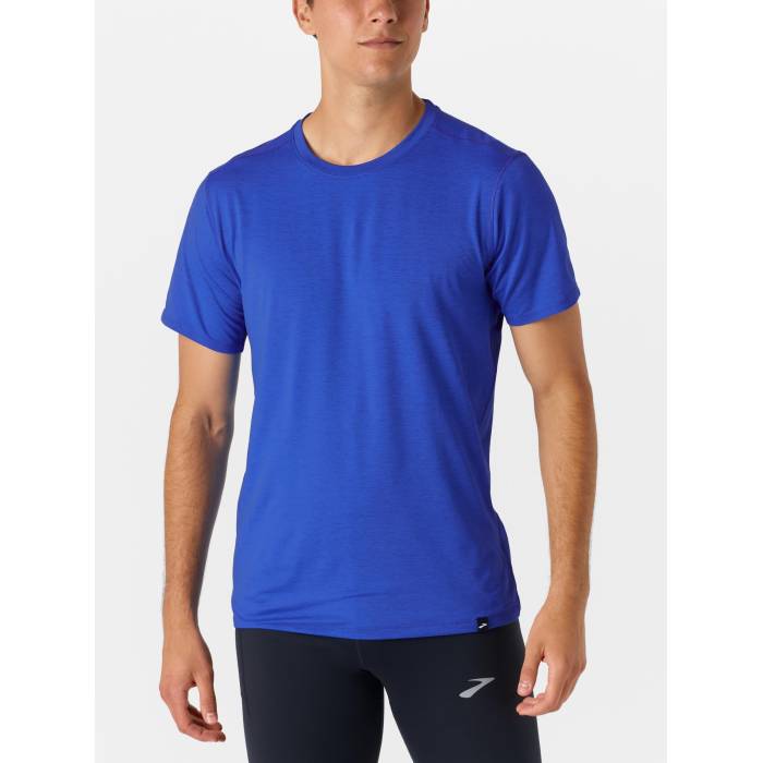 ブルックス Brooks 【 Men\u0027s Luxe Short Sleeve Men Heather Neo Blue 】 メンズ Sleeve 捩り メンズ heather ギョリュウモドキ ネオ 青み 青色