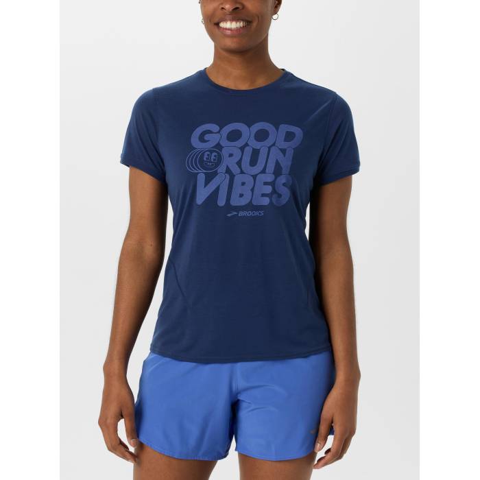 ブルックス Brooks 【 Women's Distance 3.0 Good Run Vibes Short Sleeve Women Strobe Blue 】 レディース ラン Sleeve スリーブ レディース 青色 ブルー