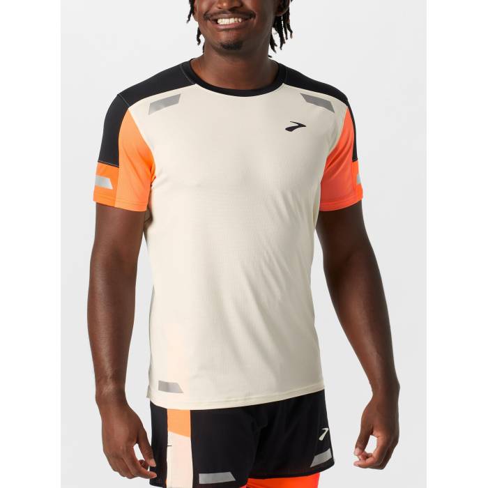 【★百貨店SALE★6/11十二時2時迄】ブルックス Brooks 【 Men\u0027s Run Visible Short Sleeve 2.0 Men Ecru/Fluoro Flash 】 メンズ 幽客 Sleeve 捩り メンズ