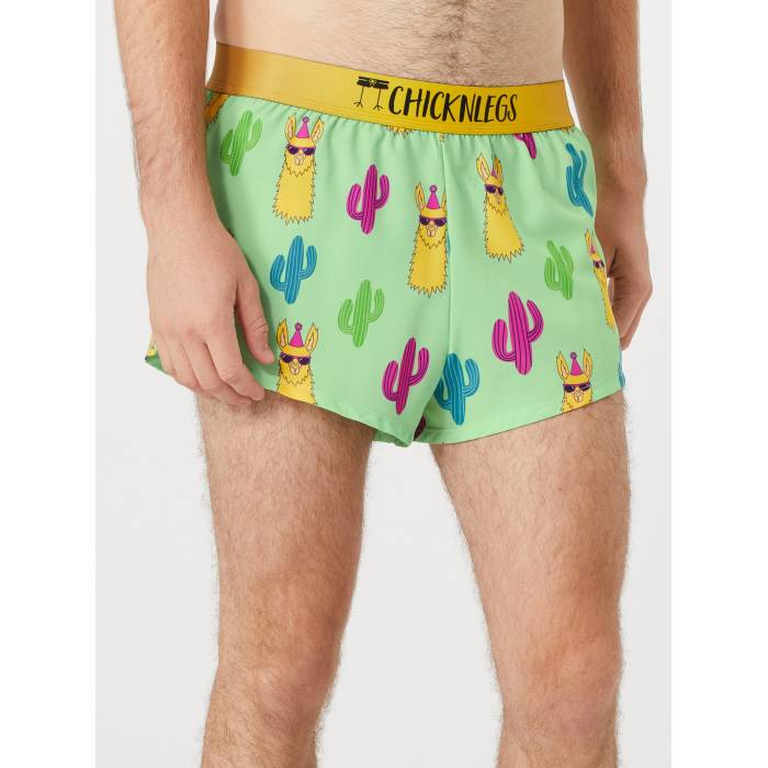 Chicknlegs 【 Men\u0027s Green Llamas 2\" Split Shorts Men Green Llamas 】 メンズ green 緑・緑であること さる股引き メンズ green 緑・緑であること"
