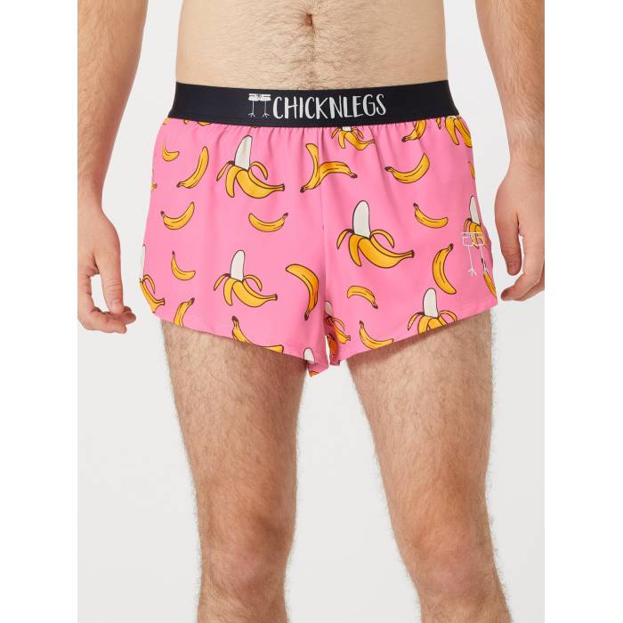 Chicknlegs 【 Men\u0027s Pink Banana 2\" Split Shorts Men Pink Banana 】 メンズ pink サクラ色 さる股引き メンズ pink サクラ色"
