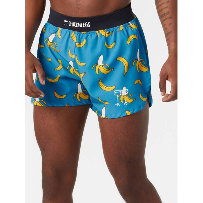 Chicknlegs 【 Men\u0027s Blue Bananas 4\" Half Split Shorts Men Blue Bananas 】 メンズ 青み 青色 二分の一 さる股引き メンズ 青み 青色"