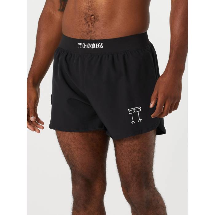 Chicknlegs 【 Men\u0027s Black 4\" Half Split Shorts Men Black 】 メンズ 黒いこと 黒いこと 二分の一 さる股引き メンズ 黒いこと 黒いこと"