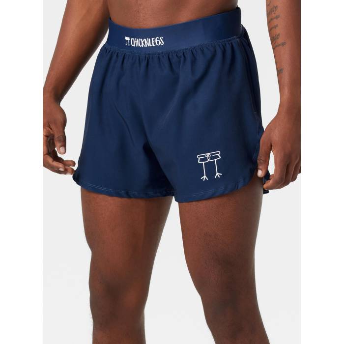 Chicknlegs 【 Men\u0027s Navy Blue 4\" Half Split Shorts Men Navy Blue 】 メンズ 紺色 米国海軍 青み 青色 二分の一 さる股引き メンズ 紺色 米国海軍 青み 青色"