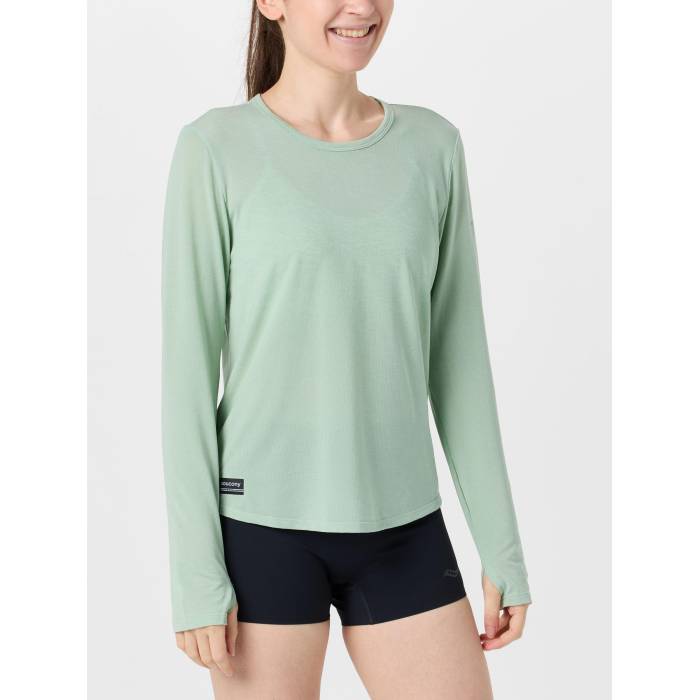 サッカニー Saucony 【 Women's Stopwatch Long Sleeve Women Aloe Heather 】 レディース Sleeve スリーブ レディース heather ヘザー｜スニケス