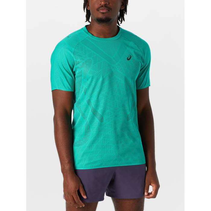 アシックス Asics 【 Men\u0027s Metarun Short Sleeve Men Wave Teal 】 メンズ Sleeve 捩り メンズ Wave ウェーブ・ウェイブ