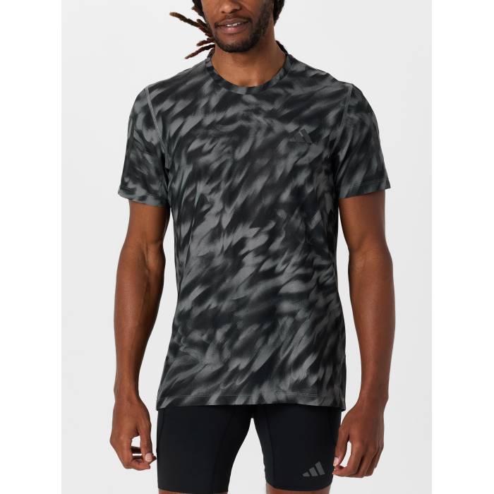 アディダス Adidas 【 Men's Own The Run Allover Print Short Sleeve Men Grey Four/Black 】 メンズ ラン Sleeve スリーブ メンズ 灰色 グレー 黒色 ブラック