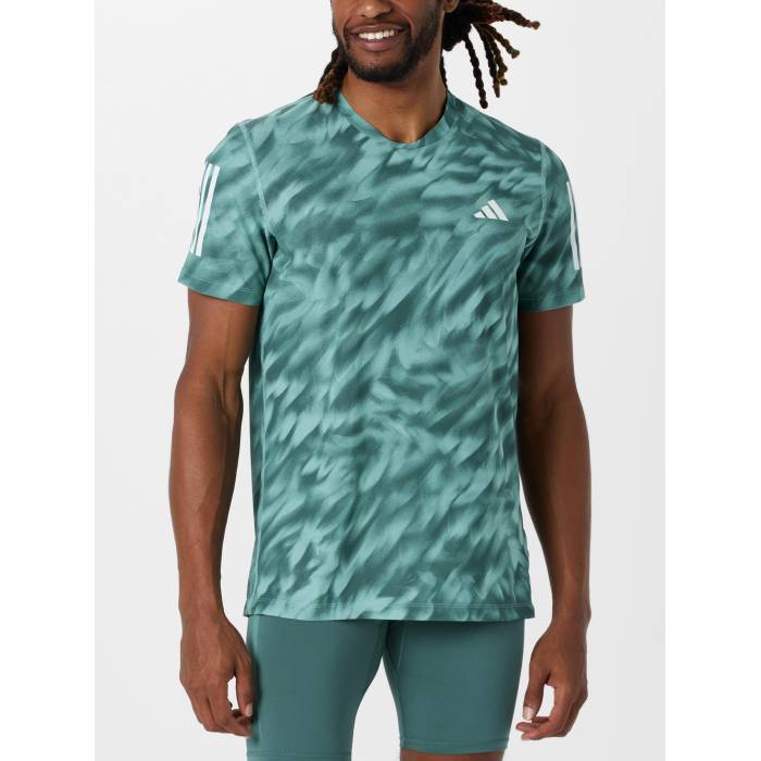アディダス Adidas 【 Men's Own The Run Allover Print Short Sleeve Men Mint Ton/Preloved Teal 】 メンズ ラン Sleeve スリーブ メンズ|スニケス