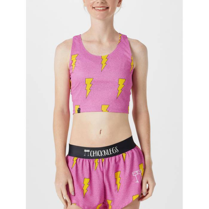 Chicknlegs 【 Women's Pink Bolts Crop Top Women Pink Bolts 】 レディース pink ピンク Crop クロップ レディース pink ピンク